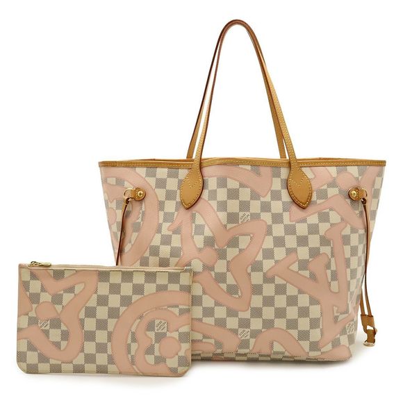 Louis Vuitton Damier Azure Tahiti Neverfull MM Tote Bag Shoulder Tote Rose - Picture 1 of 9